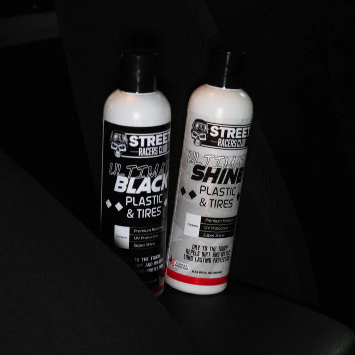 2 x 1 Street Racers Club - Restaurador Abrillantador Repelente al agua (ULTIMATE BLACK) Parachoques, Llantas, Pintura quemada de tu carro [ Restaura al instante] 2 Botellas por 24.99