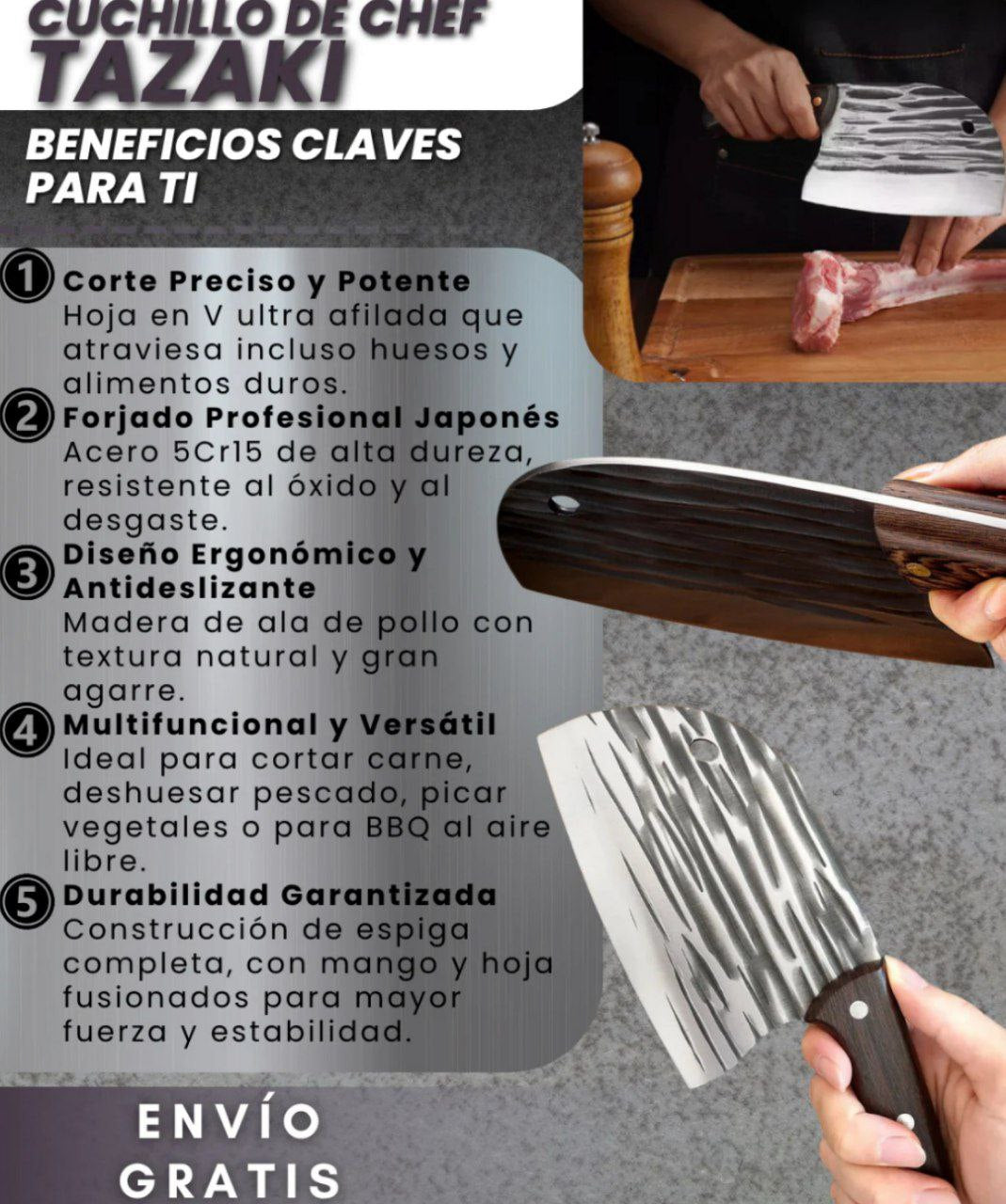 2 × 1 TASAKI - CUCHILLO HACHA JAPONÉS PREMIUM [COMPRA 1 RECIBE 1 GRATIS]